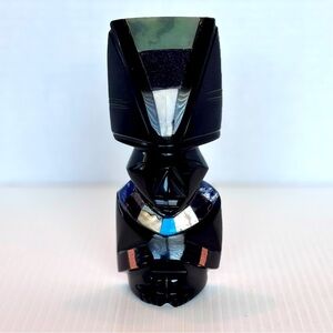 Aztec Gods Black Onyx Obsidian Statue Bookend W/ Abalone & Stone Inlay 5.5”